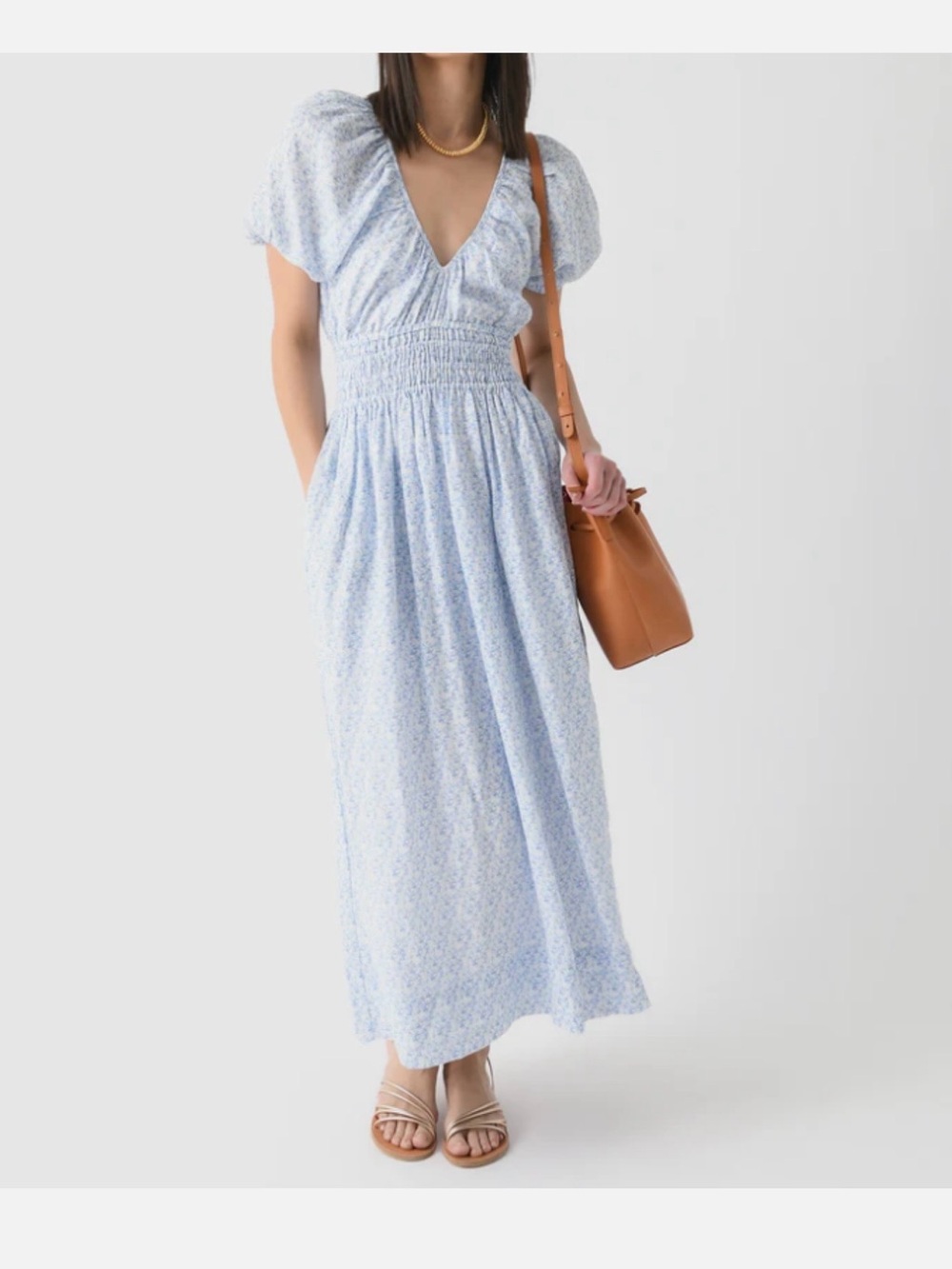 Faithfull the Brand Geriba Linen Dress in Light Blue Floral Print